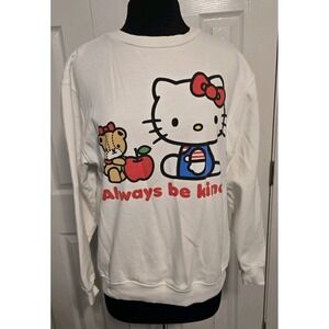 Hello Kitty Womens Medium Pullover Sweatshirt White ALWAYS BE KIND Fleece Lined